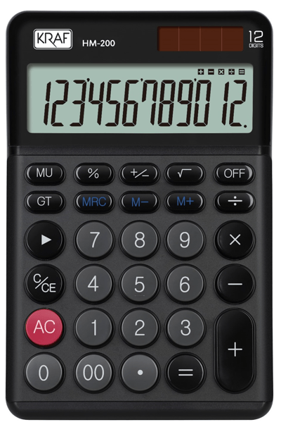 KRAF HESAP MAKİNESİ MASAÜSTÜ 12 HANE HM-200 BK SİYAH