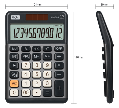 KRAF HESAP MAKİNESİ MASAÜSTÜ 12 HANE HM-205 GY KOYU GRİ