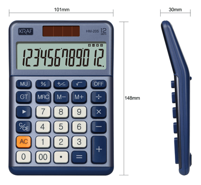 KRAF HESAP MAKİNESİ MASAÜSTÜ 12 HANE HM-205 BL MAVİ