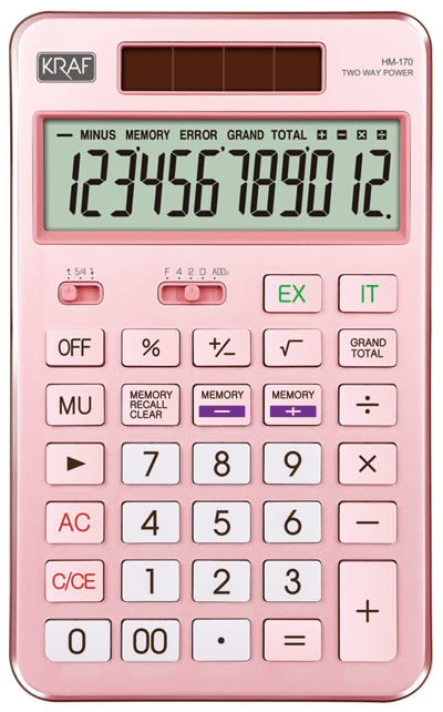 KRAF HESAP MAKİNESİ MASAÜSTÜ 12 HANE HM-170 PK PEMBE