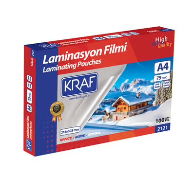KRAF LAMİNASYON FİLMİ PARLAK A4   75 Mic.100 LÜ 2121