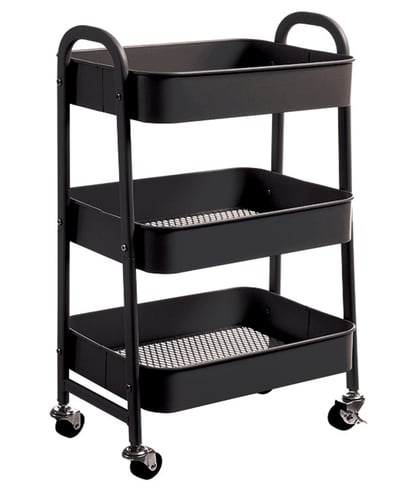 KRAF RAF ÜNİTESİ TEKERLEKLİ METAL 3 KATLI 494G SİYAH