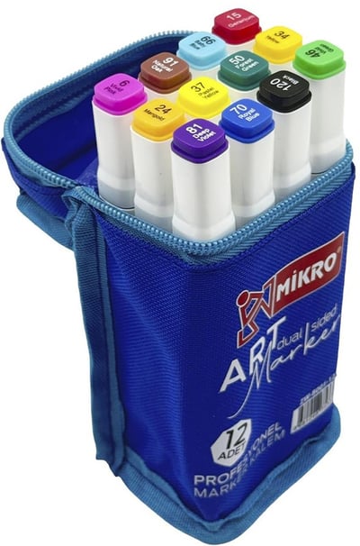 MİKRO PERMANENT MARKER ZW8001-12 ART ÇİFT TARAFLI ÇANTALI 12 Lİ
