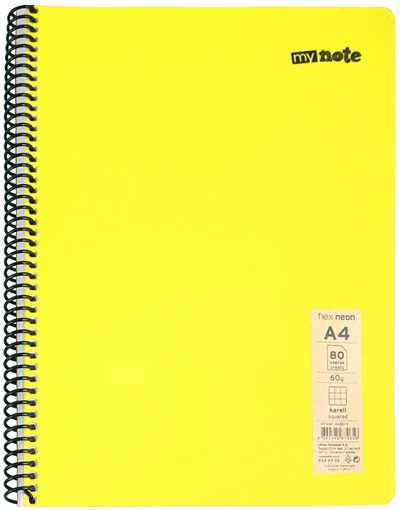 MYNOTE DEFTER FLEX NEO PP KAPAK SPİRALLİ A4 72 YP KARELİ MFXNE-A472-K