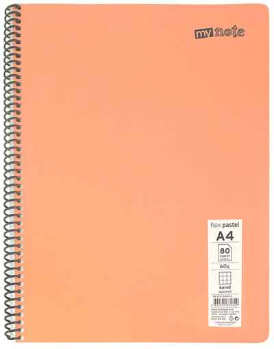 MYNOTE DEFTER FLEX PASTEL PP KAPAK SPİRALLİ A4 80 YP KARELİ MFXPA-A480-K