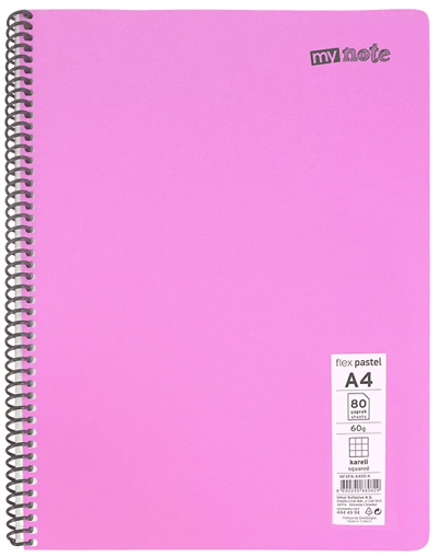 MYNOTE DEFTER FLEX PASTEL PP KAPAK SPİRALLİ A4 40 YP KARELİ MFXPA-A440-K