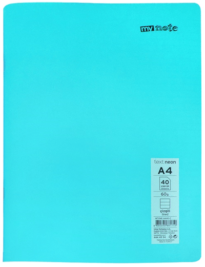 MYNOTE DEFTER TEXT NEO PP KAPAK DİKİŞLİ A4 80 YP DÜZ MTXNE-A480-D