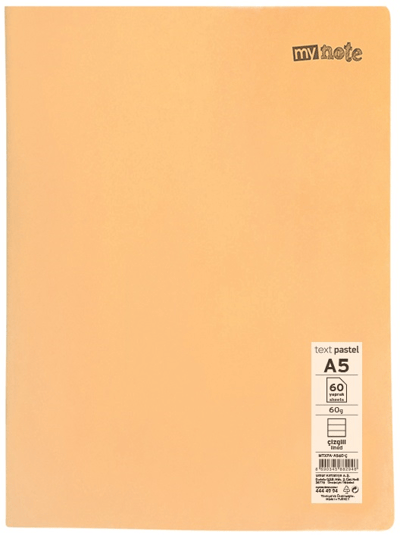 MYNOTE DEFTER TEXT PASTEL PP KAPAK DİKİŞLİ A5 60 YP ÇİZGİLİ MTXPA-A560-Ç