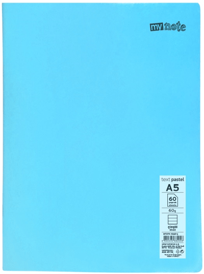 MYNOTE DEFTER TEXT PASTEL PP KAPAK DİKİŞLİ A5 60 YP ÇİZGİLİ MTXPA-A560-Ç