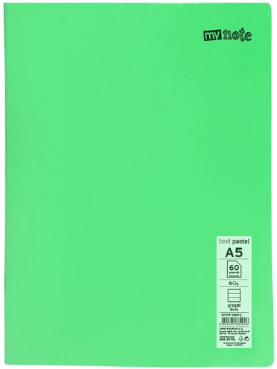 MYNOTE DEFTER TEXT PASTEL PP KAPAK DİKİŞLİ A5 60 YP ÇİZGİLİ MTXPA-A560-Ç