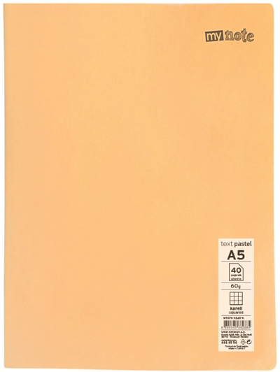 MYNOTE DEFTER TEXT PASTEL PP KAPAK DİKİŞLİ A5 40 YP KARELİ MTXPA-A540-K
