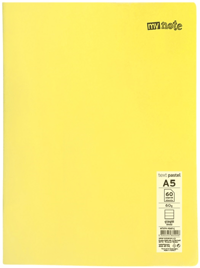 MYNOTE DEFTER TEXT PASTEL PP KAPAK DİKİŞLİ A5 60 YP ÇİZGİLİ MTXPA-A560-Ç