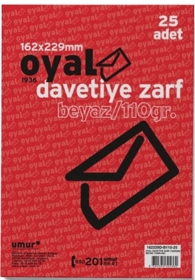 OYAL ZARF DAVETİYE 16.2x22.9 110 GR POŞETLİ BEYAZ 25 Lİ 30007522