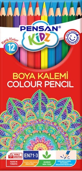 Pensan Kidz Kuru Boya 98051 12 Renk Tam Boy Tüp