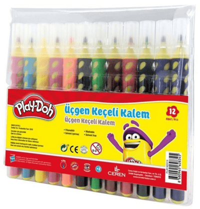 PLAY-DOH KEÇELİ KALEM FIRÇA UÇLU 12 RENK ÜÇGEN PLAY-KE018