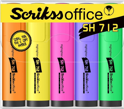 SCRIKSS OFFICE FOSFORLU KALEM SH712 KARIŞIK RENK 5 Lİ SET