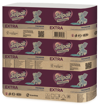 SELPAK Z KATLI EXTRA DİSPENSER HAVLU 21,5x24 Cm. 200 LÜ 4,46 KG (KOLİ=200 LÜ x 12 PK) FSC BELGELİ 7906606