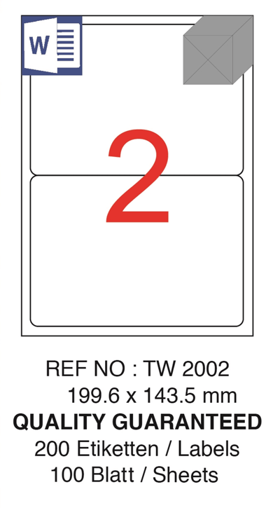 TANEX LASER ETİKET TW-2002 199.6 X 143.5 MM ( 2 ) 100 LÜ