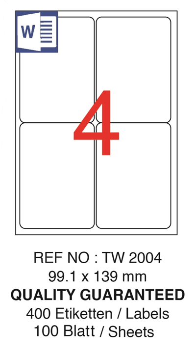 TANEX LASER ETİKET TW-2004 99.1 X 139 MM ( 4 ) 100 LÜ