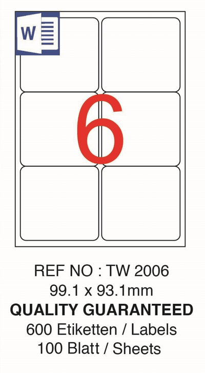 TANEX LASER ETİKET TW-2006 99.1 X 93.1 MM ( 6 ) 100 LÜ