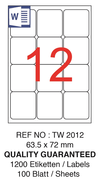 TANEX LASER ETİKET TW-2012 63.5 X 72 MM ( 12 ) 100 LÜ