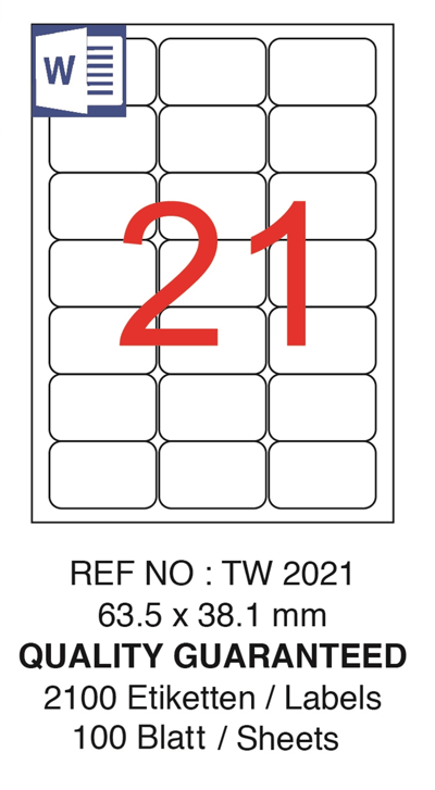 TANEX LASER ETİKET TW-2021 63.5 X 38.1 MM ( 21 ) 100 LÜ
