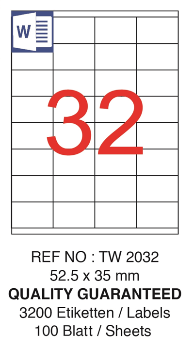 TANEX LASER ETİKET TW-2032 52.5 X 35 MM ( 32 ) 100 LÜ