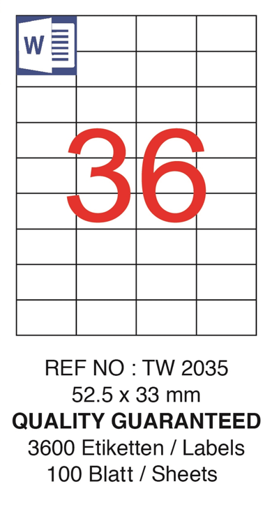 TANEX LASER ETİKET TW-2035 52.5 X 33 MM ( 36 ) 100 LÜ