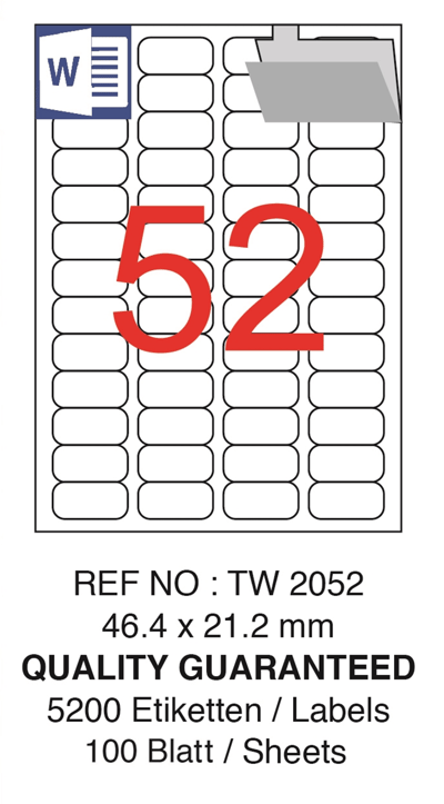 TANEX LASER ETİKET TW-2052 46.4 X 21.2 MM ( 52 ) 100 LÜ