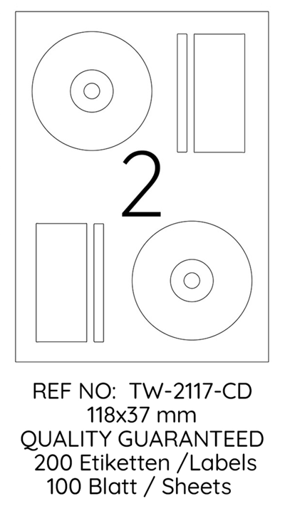 TANEX LASER ETİKET TW-2117 CD 118 X 37 MM 100 LÜ