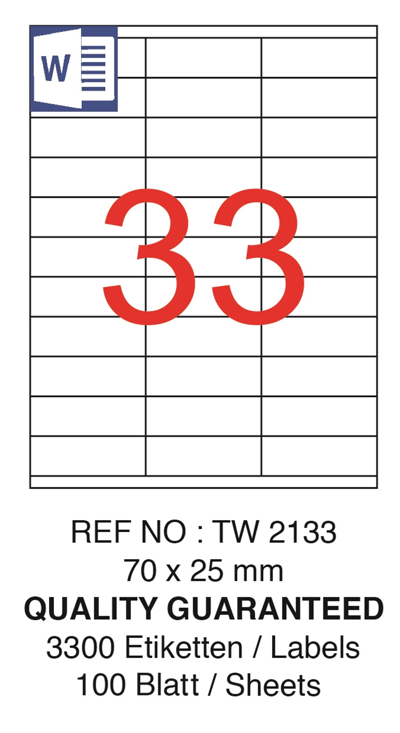 TANEX LASER ETİKET TW-2133 70 X 25 MM ( 33 ) 100 LÜ