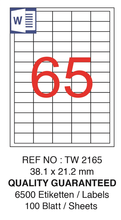 TANEX LASER ETİKET TW-2165 38.1 X 21.2 MM ( 65 ) 100 LÜ