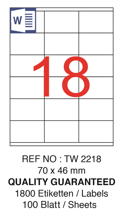 TANEX LASER ETİKET TW-2218 70 X 46 MM ( 18 ) 100 LÜ