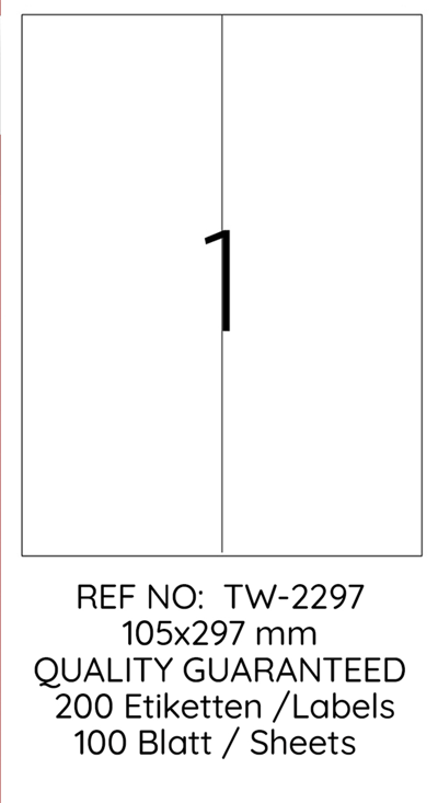 TANEX LASER ETİKET TW-2297 105 X 297 MM 100 LÜ