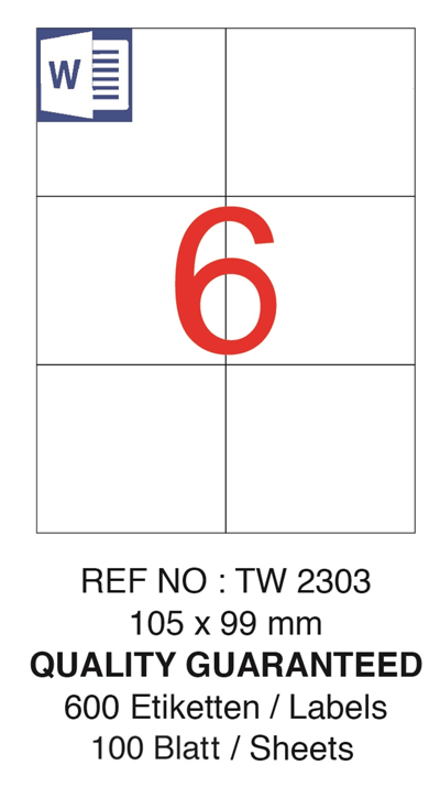 TANEX LASER ETİKET TW-2303 105 X 99 MM ( 6 ) 100 LÜ