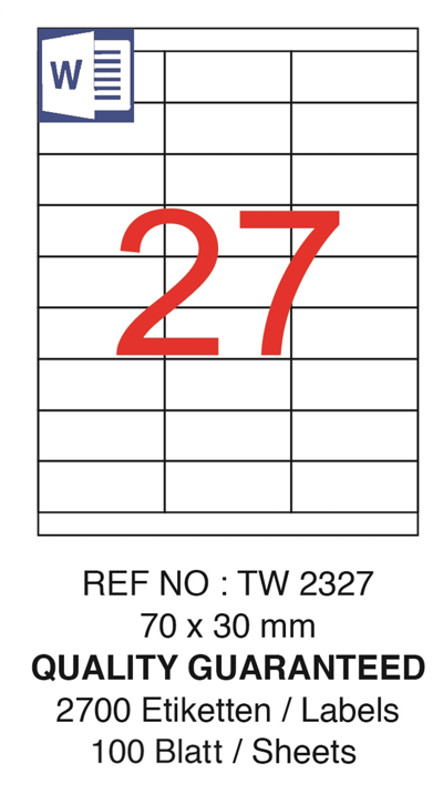 TANEX LASER ETİKET TW-2327 70 X 30 MM ( 27 ) 100 LÜ