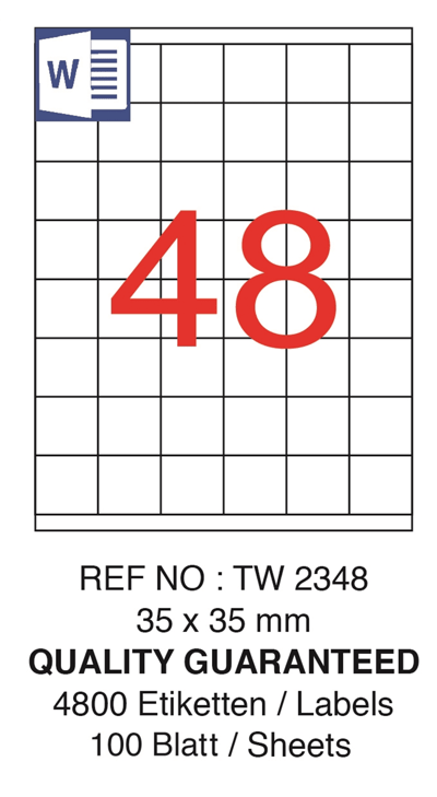 TANEX LASER ETİKET TW-2348 35 X 35 MM ( 48 ) 100 LÜ