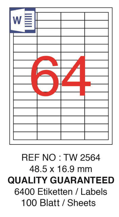 TANEX LASER ETİKET TW-2564 48.5 X 16.9 MM ( 64 ) 100 LÜ