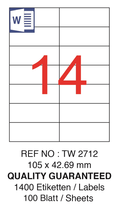 TANEX LASER ETİKET TW-2712 105 X 42.69 MM ( 14 ) 100 LÜ