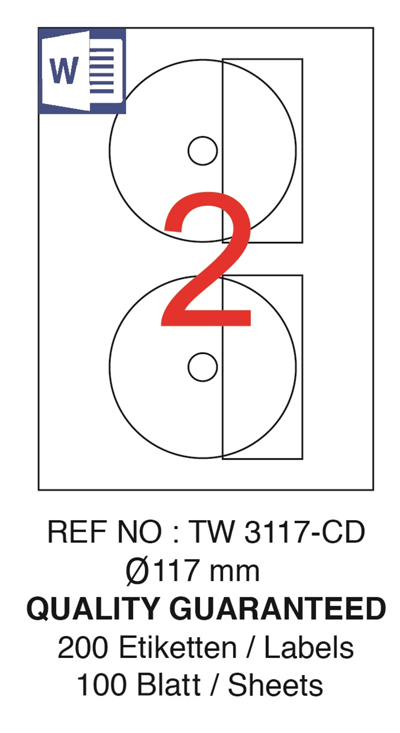TANEX LASER ETİKET TW-3117 CD 117 MM ( 2 ) 100 LÜ
