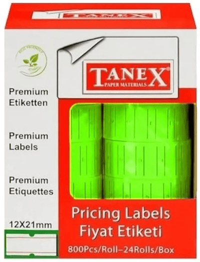 TANEX MOTEX ETİKET 12X21 FLORASAN YEŞİL 800 LÜ