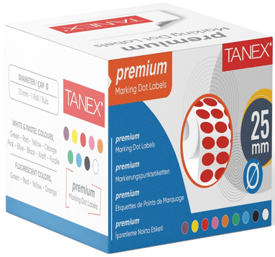 TANEX NOKTA ETİKETİ 25 MM 2500 LÜ KIRMIZI TEKLİ KUTU