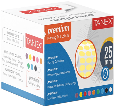 TANEX NOKTA ETİKETİ 25 MM 2500 LÜ SARI TEKLİ KUTU