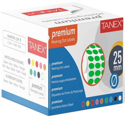 TANEX NOKTA ETİKETİ 25 MM 2500 LÜ YEŞİL TEKLİ KUTU