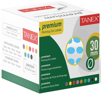 TANEX NOKTA ETİKETİ 30 MM 2000 Lİ MAVİ TEKLİ KUTU