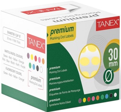 TANEX NOKTA ETİKETİ 30 MM 2000 Lİ SARI TEKLİ KUTU
