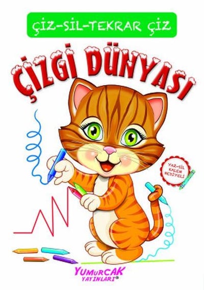 Tekrar Çiz Çizgi Dünyası (Çizerim-Silerim) - Kalem Hediyeli