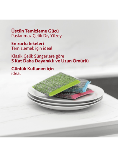 VİLEDA SÜNGER PAD ÇELİK POWER COLORS 3 LÜ 174725