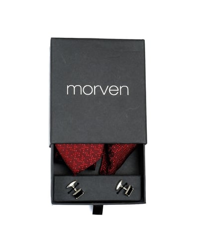 Morven Erkek Bordo Hediyelik Kravat Kol Düğmesi Mendil Seti