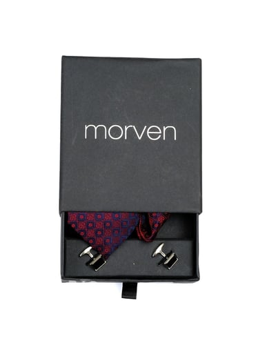 Morven Erkek Bordo Hediyelik Kravat Kol Düğmesi Mendil Seti